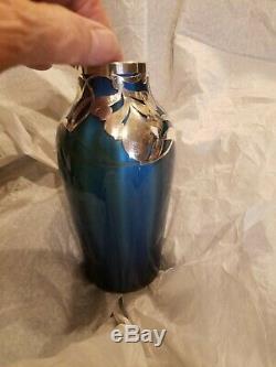 Blue Loetz Metallin Sterling Overlay Vase