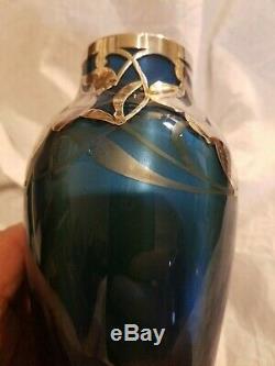 Blue Loetz Metallin Sterling Overlay Vase