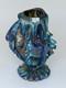 Blue Luster Vase With Lava Fish Design. Blown Glass