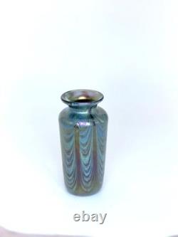Blue Luster Vase With Pulled Feather Design. Blown Glass by Saul Alcaraz