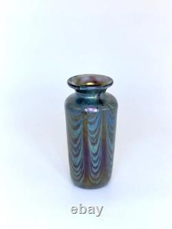 Blue Luster Vase With Pulled Feather Design. Blown Glass by Saul Alcaraz
