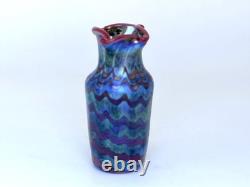 Blue Luster Vase With Red Wave Design. Blown Glass by Josiah Alcaraz
