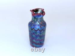 Blue Luster Vase With Red Wave Design. Blown Glass by Josiah Alcaraz