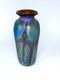 Blue Luster Vase With Red pulled feather Design. Saul Alcaraz