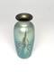 Blue Luster Vase with Red Feather Design. By Saul Alcaraz. Blown Glass