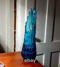 Blue MCM 21 Mid-Century Viking or L. E. Smith swung finger stretch FLOOR VASE