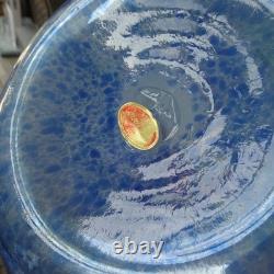 Blue Murano Art Glass Handled Scavo Style VASE with Lion Head Prunts Label