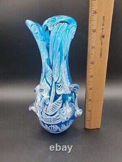 Blue Murano art glass vase, 8 3/4 Tall