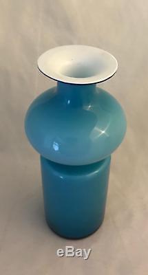 Blue & Opal Holmegaard Carnaby Tall Bulge Vase Per Lutken 1960s Retro Design