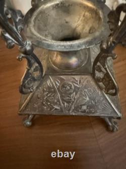 Blue Opaline Bud Vase Victorian Rockford Silver Plate Co. Vase Glass Insert