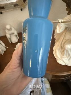Blue Opaline Bud Vase Victorian Rockford Silver Plate Co. Vase Glass Insert