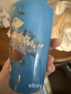 Blue Opaline Bud Vase Victorian Rockford Silver Plate Co. Vase Glass Insert