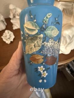 Blue Opaline Bud Vase Victorian Rockford Silver Plate Co. Vase Glass Insert
