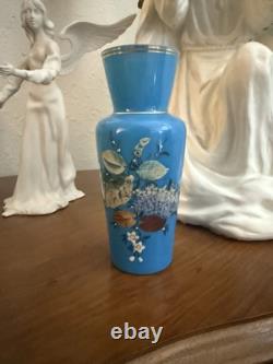 Blue Opaline Bud Vase Victorian Rockford Silver Plate Co. Vase Glass Insert