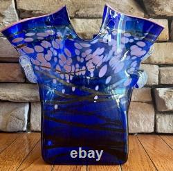 Blue & Pink Designed Vase Handblown Studio Art Glass By Mensch Signed & Dated 95