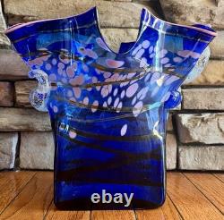Blue & Pink Designed Vase Handblown Studio Art Glass By Mensch Signed & Dated 95