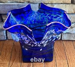 Blue & Pink Designed Vase Handblown Studio Art Glass By Mensch Signed & Dated 95
