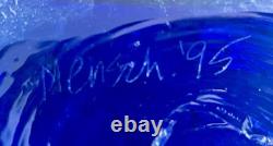 Blue & Pink Designed Vase Handblown Studio Art Glass By Mensch Signed & Dated 95