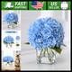 Blue Real Touch Hydrangea Faux Flowers in Glass Vase Centerpiece Decor