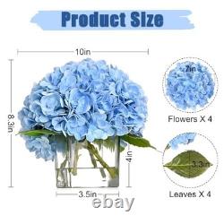 Blue Real Touch Hydrangea Faux Flowers in Glass Vase Centerpiece Decor