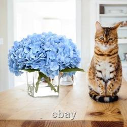 Blue Real Touch Hydrangea Faux Flowers in Glass Vase Centerpiece Decor
