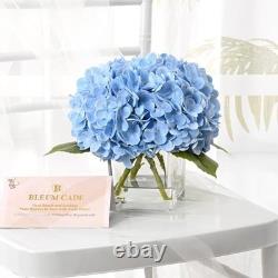 Blue Real Touch Hydrangea Faux Flowers in Glass Vase Centerpiece Decor