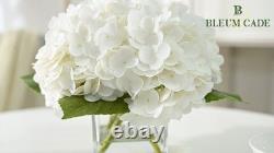 Blue Real Touch Hydrangea Faux Flowers in Glass Vase Centerpiece Decor