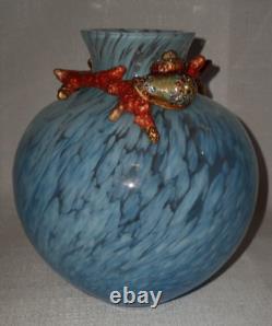 Blue Speckle Bulb Vase with18K Gold and Swarovski Crystals
