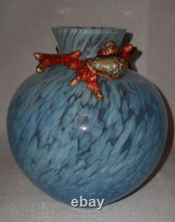 Blue Speckle Bulb Vase with18K Gold and Swarovski Crystals