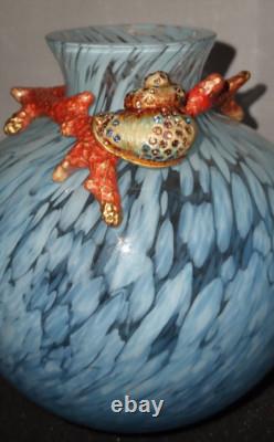 Blue Speckle Bulb Vase with18K Gold and Swarovski Crystals