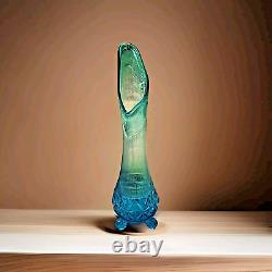 Blue Swing Glass Footed Vase, MCM L. E, Smith Cut Bottom, Ripple Neck 19in. Tall