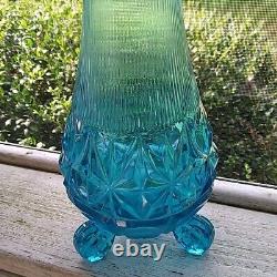 Blue Swing Glass Footed Vase, MCM L. E, Smith Cut Bottom, Ripple Neck 19in. Tall