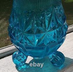 Blue Swing Glass Footed Vase, MCM L. E, Smith Cut Bottom, Ripple Neck 19in. Tall