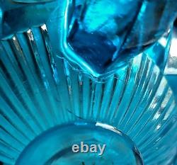 Blue Swing Glass Footed Vase, MCM L. E, Smith Cut Bottom, Ripple Neck 19in. Tall