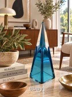 Blue Teal Art Glass Obelisk 12 Swedish Scandinavian MCM Sculpture Decor