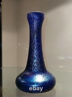 Blue Vintage Loetz or Studio Art glass Vase, Iridescent, Pink, Green, 6 1/2