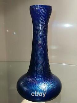 Blue Vintage Loetz or Studio Art glass Vase, Iridescent, Pink, Green, 6 1/2