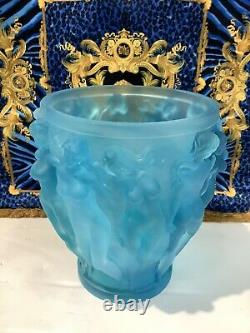 Blue Vintage Xl Bacchantes Style Crystal Vase H10W7 Heavy 9.8lb Signed France