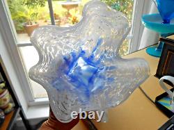 Blue White Murano Glass Vase Ruffled Top Square Base