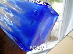 Blue White Murano Glass Vase Ruffled Top Square Base