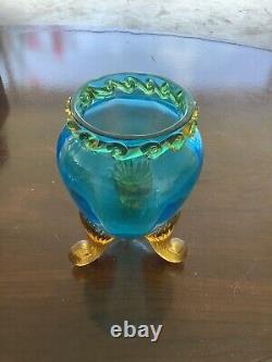 Blue and Amber Glass Vase Vintage Approximately 5. In H 3.5 B. Extremely Beautiful