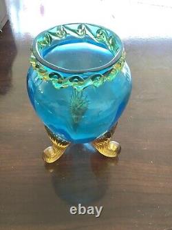 Blue and Amber Glass Vase Vintage Approximately 5. In H 3.5 B. Extremely Beautiful