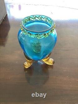 Blue and Amber Glass Vase Vintage Approximately 5. In H 3.5 B. Extremely Beautiful