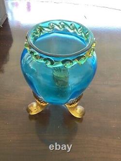 Blue and Amber Glass Vase Vintage Approximately 5. In H 3.5 B. Extremely Beautiful