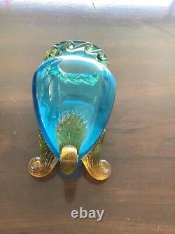 Blue and Amber Glass Vase Vintage Approximately 5. In H 3.5 B. Extremely Beautiful