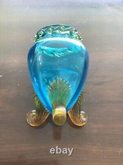 Blue and Amber Glass Vase Vintage Approximately 5. In H 3.5 B. Extremely Beautiful