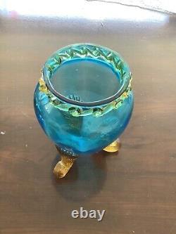 Blue and Amber Glass Vase Vintage Approximately 5. In H 3.5 B. Extremely Beautiful