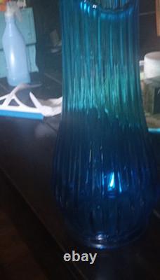 Blue ribbed Swing Glass vase MCM