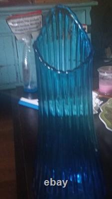 Blue ribbed Swing Glass vase MCM