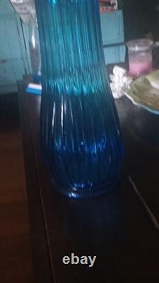 Blue ribbed Swing Glass vase MCM